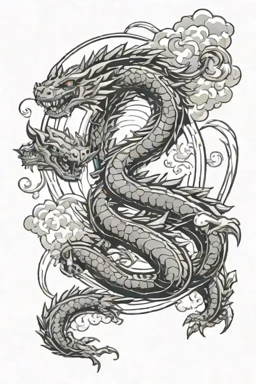dragon mix of rayquaza and shenron in circle form and clouds tattoo design idea