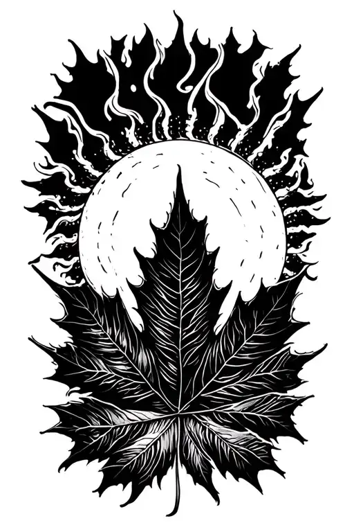sun with maple leaf shaped like tattoo design idea