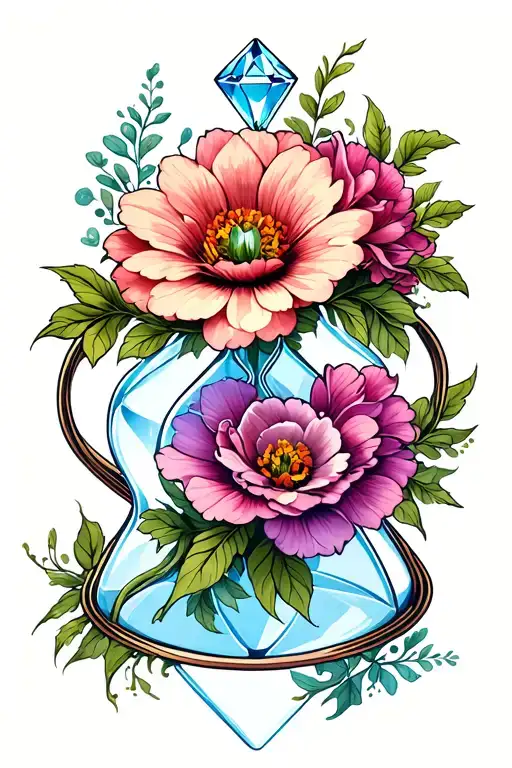 hour glass flowers diamond tattoo design idea