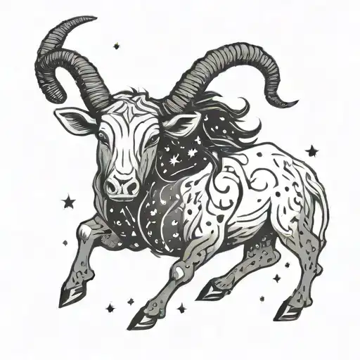 Ox and Capricorn constellation merging tattoo design idea