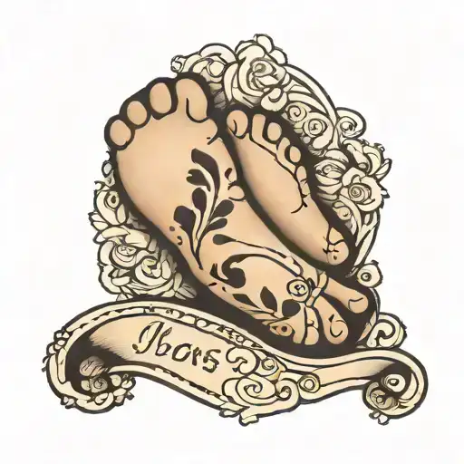 baby foot print with name and dob  tattoo design idea