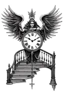 god clock and staircase tattoo design idea