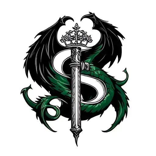 A tattoo, not realistic, on the thigh maximum 6 cm wide and 15 cm long. From the world of Harry Potter / Slytherin. I'm  tattoo design idea