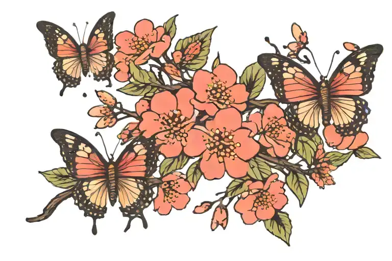 a sakura branch and two butterflies tattoo design idea