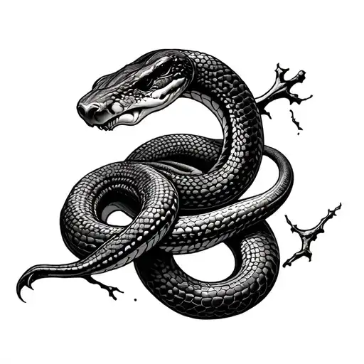 Snake coiled around a broken bone tattoo design idea