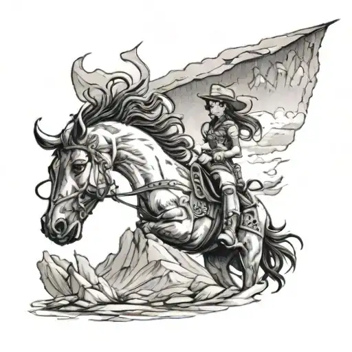 me against the mountain cowgirl tattoo arm sleeve tattoo design idea