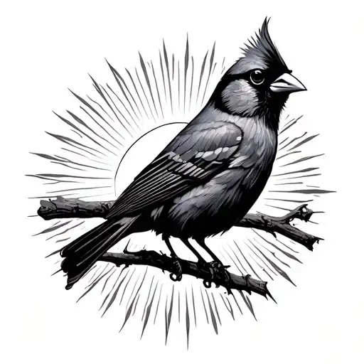 Black Cardinal with sun outline tattoo design idea