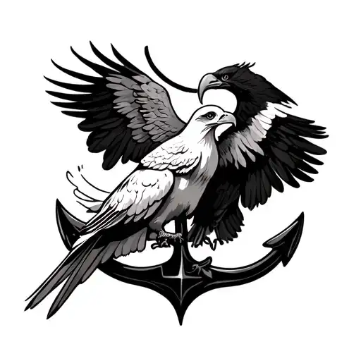 dove and eagle perched on anchor tattoo design idea