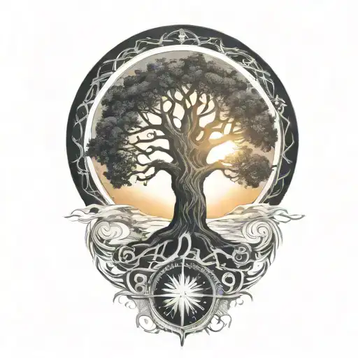 tree of life and sun and moon  tattoo design idea
