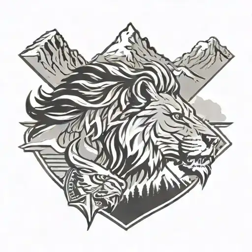rocky mountains, lions, denver bronco, roman numerals tattoo design idea