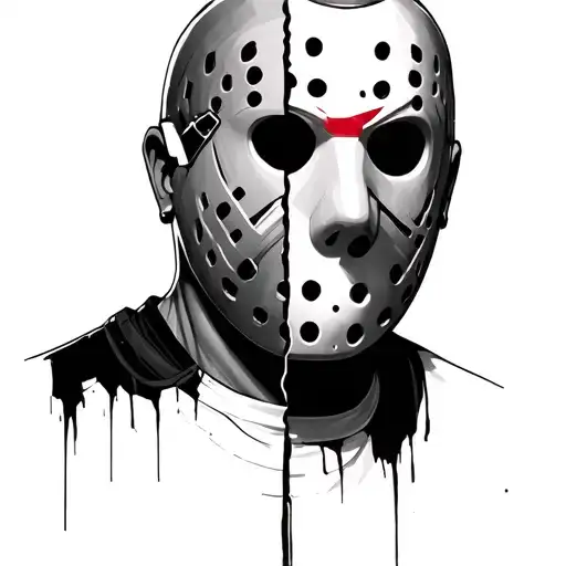 eminem in Jason Voorhees mask split in half tattoo design idea