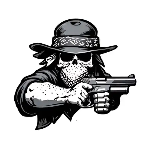 salt shaker wearing a bandana holding a gun tattoo design idea