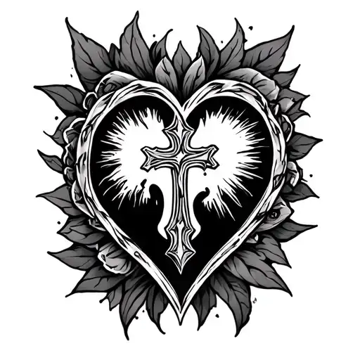 cross and heart intertwined tattoo design idea