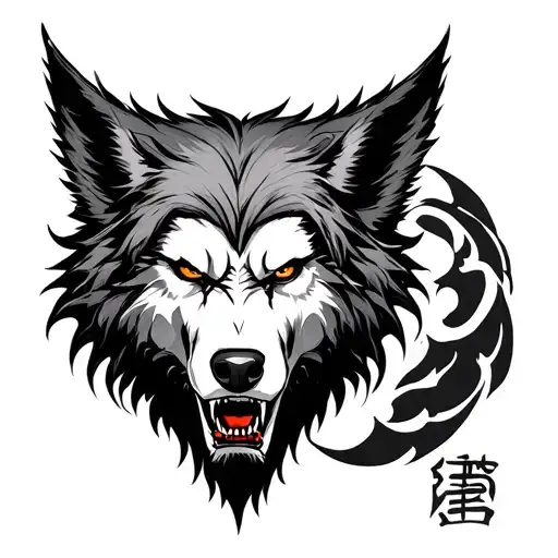 lobo en yi yang tattoo design idea