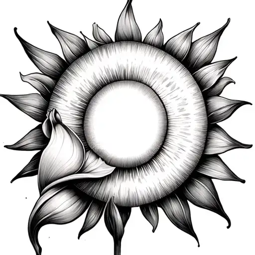 sun is central, calla lily is smaller on the left, moon is smaller on the right tattoo design idea