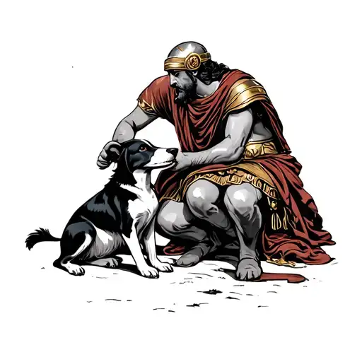 Greek soldier petting a dog tattoo design idea