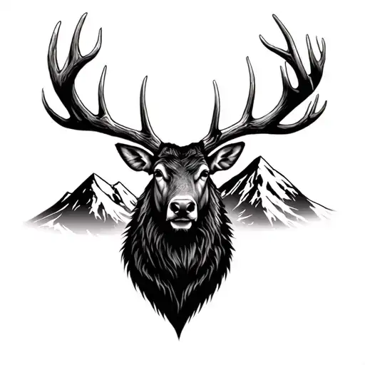 elk all black head antler mountain  tattoo design idea