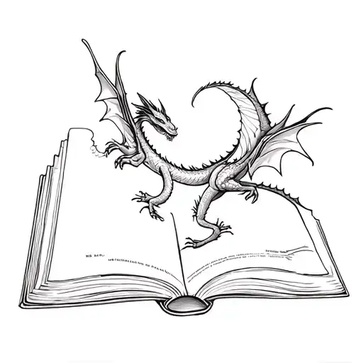 two dragons flying out of book pages tattoo design idea