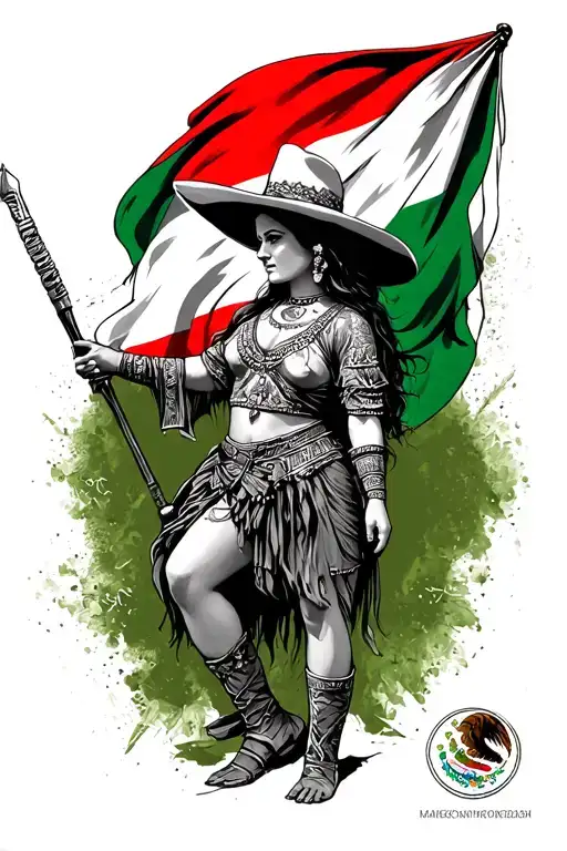 charra holding mexican flag Emma tattoo design idea