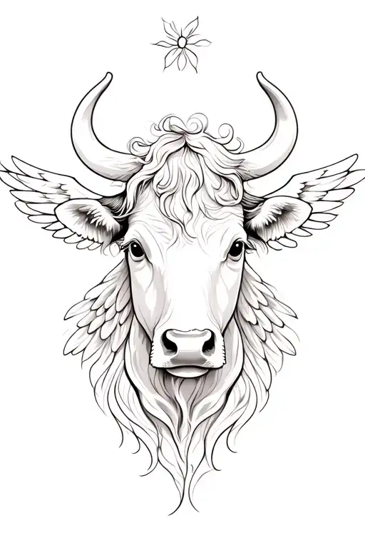 female cow head thin lines stencil very feminine beautiful with angel wings  tattoo design idea