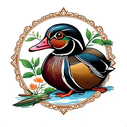 wood duck traditional tattoo design idea