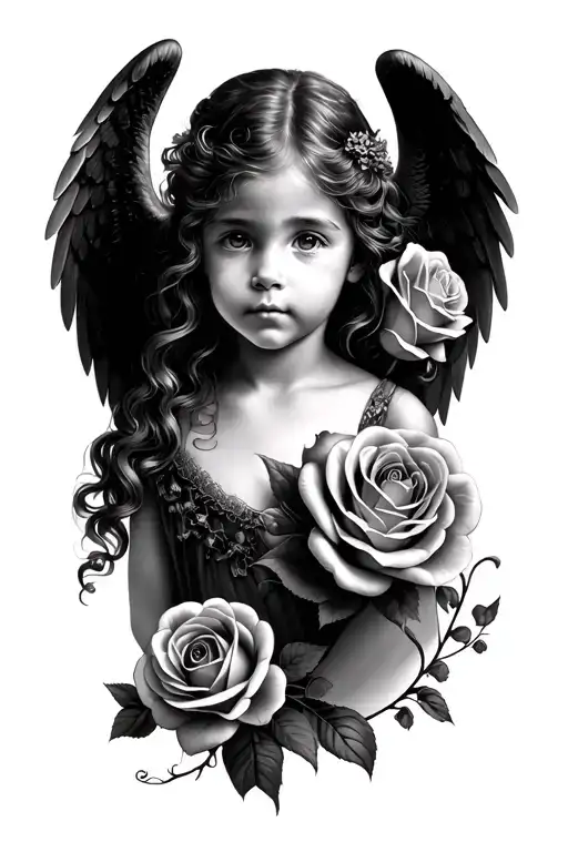 Angel Roses of children Adaś Jaś Karolina tattoo design idea