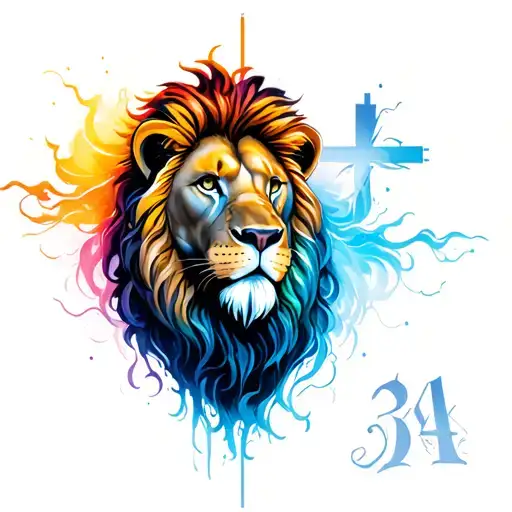 phillipians 3:14 , lion , cross tattoo design idea