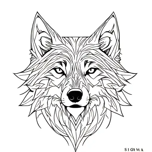 A tattoo design featuring a wolf's face formed by intricate Sigma letter patterns tattoo design idea