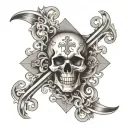 skull and cross bones with scroll work chest tattoo geometric  tattoo design idea
