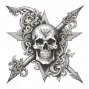 skull and cross bones with scroll work chest tattoo geometric  tattoo design idea