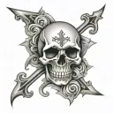 skull and cross bones with scroll work chest tattoo geometric  tattoo design idea