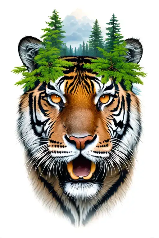 eye of the forest and tiger landscape tattoo design idea