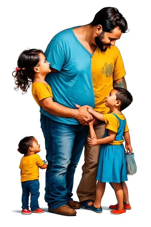 dad with 3 kids 2 sons a daughter , the middle son has autism holding hands  tattoo design idea