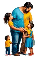 dad with 3 kids 2 sons a daughter , the middle son has autism holding hands  tattoo design idea