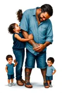 dad with 3 kids 2 sons a daughter , the middle son has autism holding hands  tattoo design idea