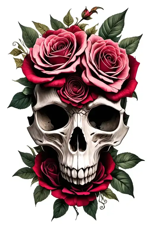 raven's skull wrapped in roseary  tattoo design idea