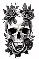 raven's skull wrapped in roseary  tattoo design idea