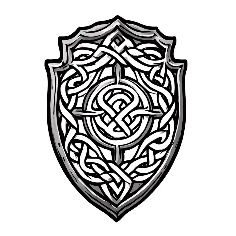 celtic shield with triqueta symbol, include celtic knot work tattoo design idea
