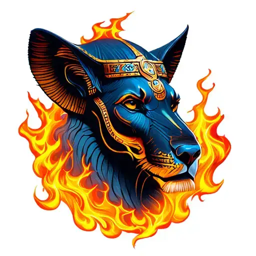 Sekhmet in flames tattoo design idea