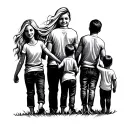 Design a forearm tattoo featuring a family of five: mom with blonde hair, dad, 3 sons  tattoo design idea