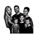 Design a forearm tattoo featuring a family of five: mom with blonde hair, dad, 3 sons  tattoo design idea