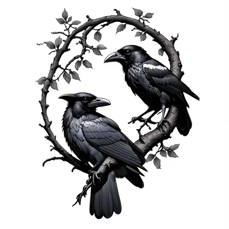 two ravens on branches tattoo design idea