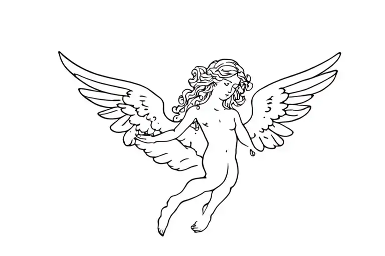 female angelic cherub angel tattoo design idea