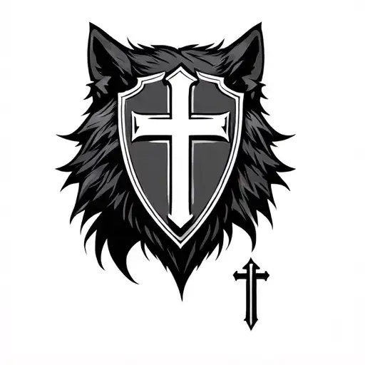 minimalistic wolf shield christian cross tattoo tattoo design idea