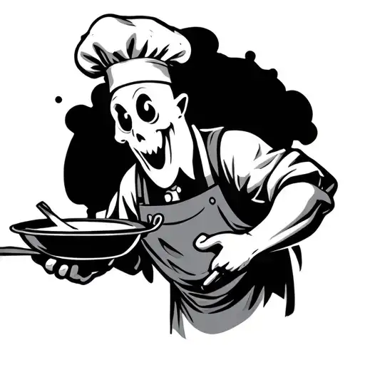 ghost casper chef holding a pan in his hand in basic tattoo design idea