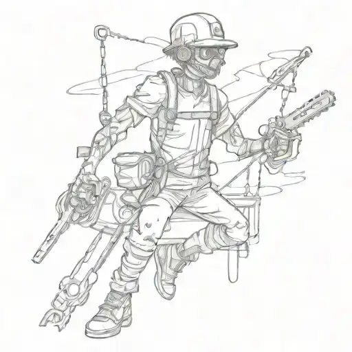 a marionette puppeteer with a chainsaw in hand tattoo design idea
