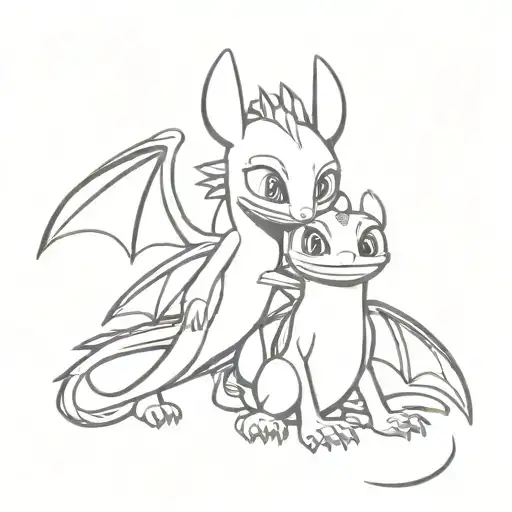 goofy (disney) and toothless (how to train your dragon) tattoo design idea