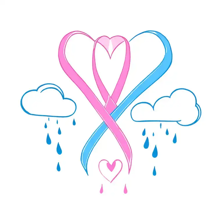 ectopic pregnancy loss pink and blue ribbon with a heart and rain clouds  tattoo design idea