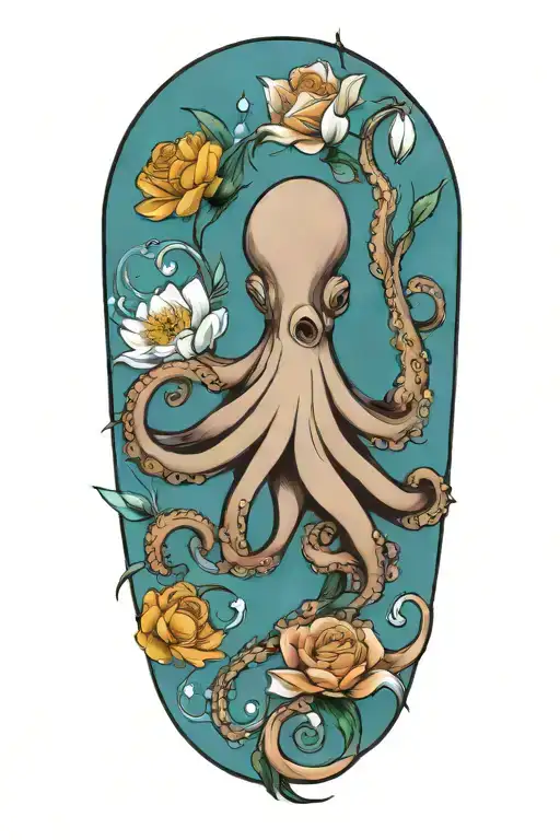 octopus, snowdrop, rose,  marigold flower tattoo design idea