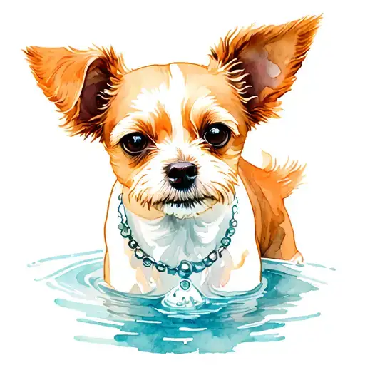 small dog with water well tattoo design idea